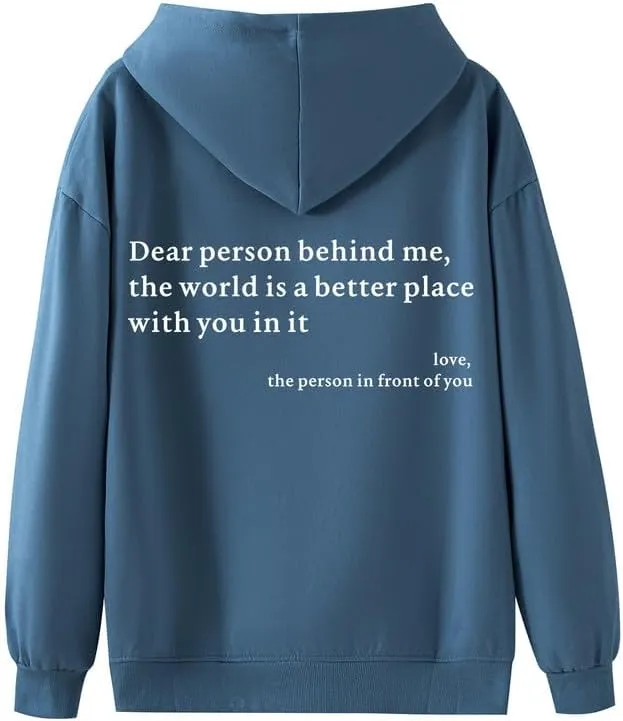 Dear Person Behind Me You Are Enough Hoodie for Women Teen Girls Oversized Aesthetic Graphic Sweatshirt Pullover Top