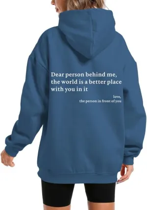 Dear Person Behind Me You Are Enough Hoodie for Women Teen Girls Oversized Aesthetic Graphic Sweatshirt Pullover Top