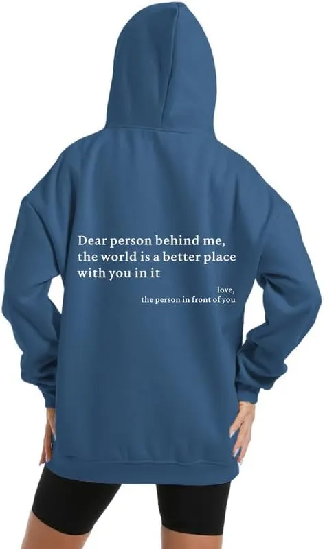 Dear Person Behind Me You Are Enough Hoodie for Women Teen Girls Oversized Aesthetic Graphic Sweatshirt Pullover Top