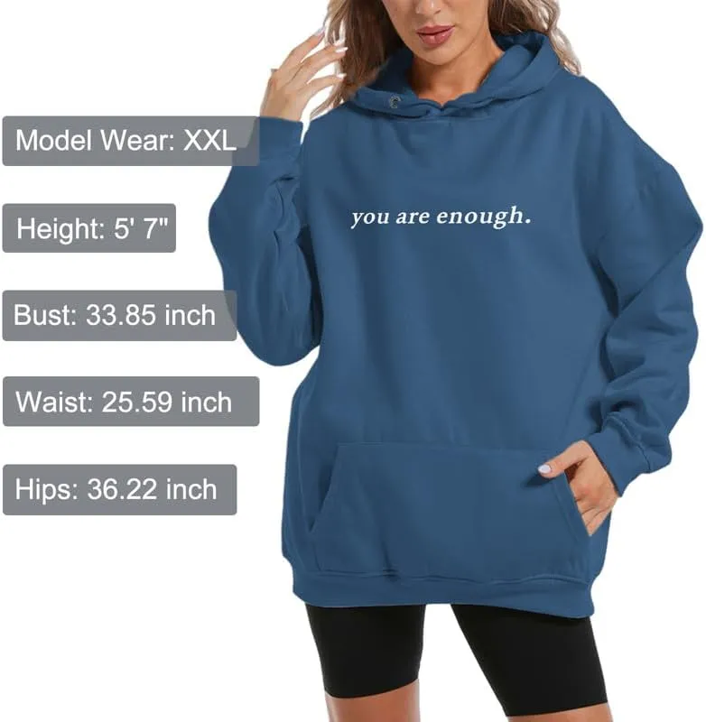 Dear Person Behind Me You Are Enough Hoodie for Women Teen Girls Oversized Aesthetic Graphic Sweatshirt Pullover Top