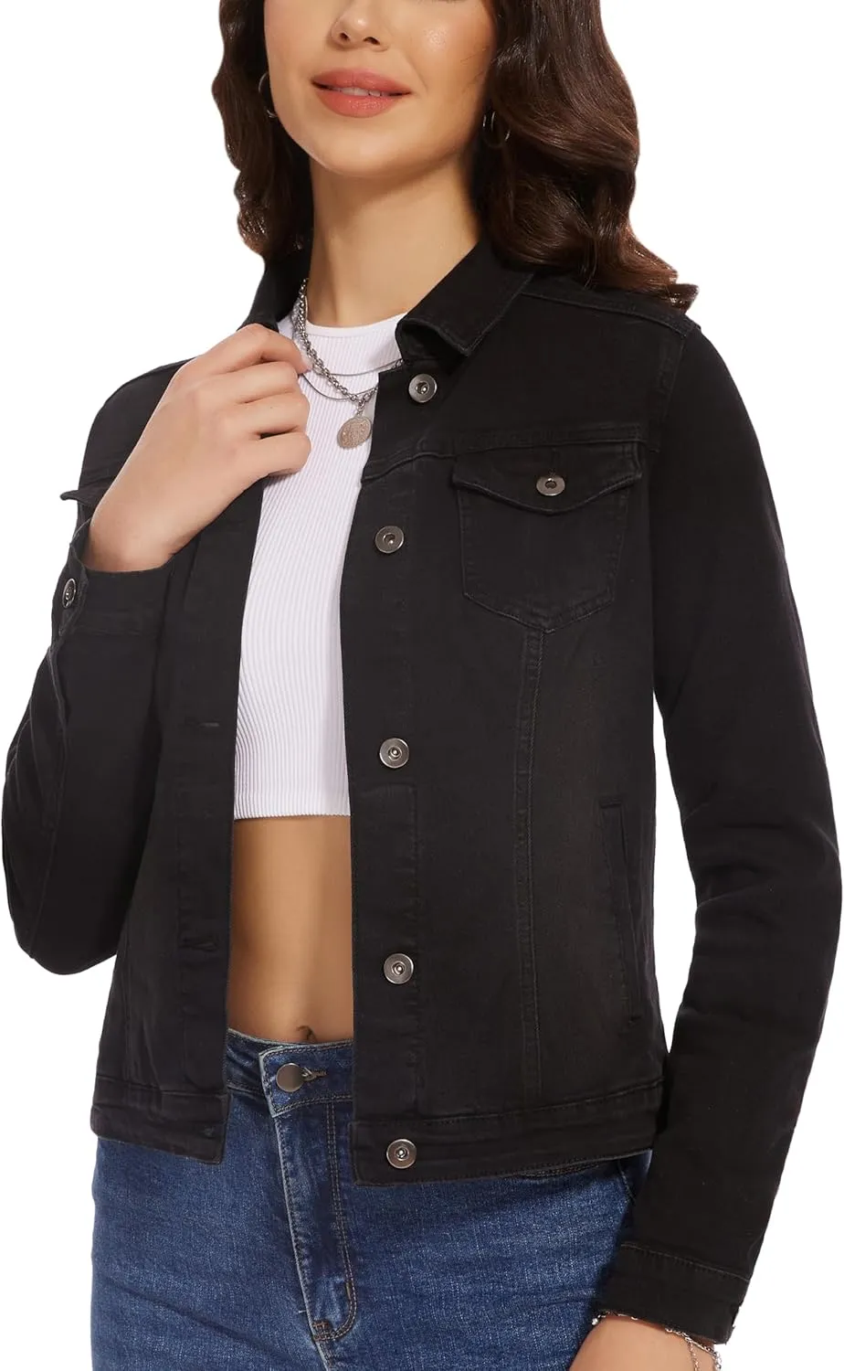 Dilgul Women's Casual Long Sleeve Stretch Denim Jacket Boyfriend Button Up Jean Jackets with Pockets