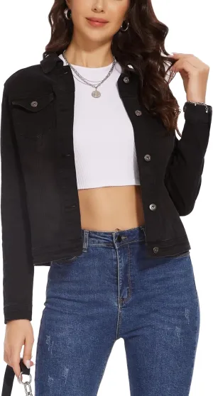 Dilgul Women's Casual Long Sleeve Stretch Denim Jacket Boyfriend Button Up Jean Jackets with Pockets