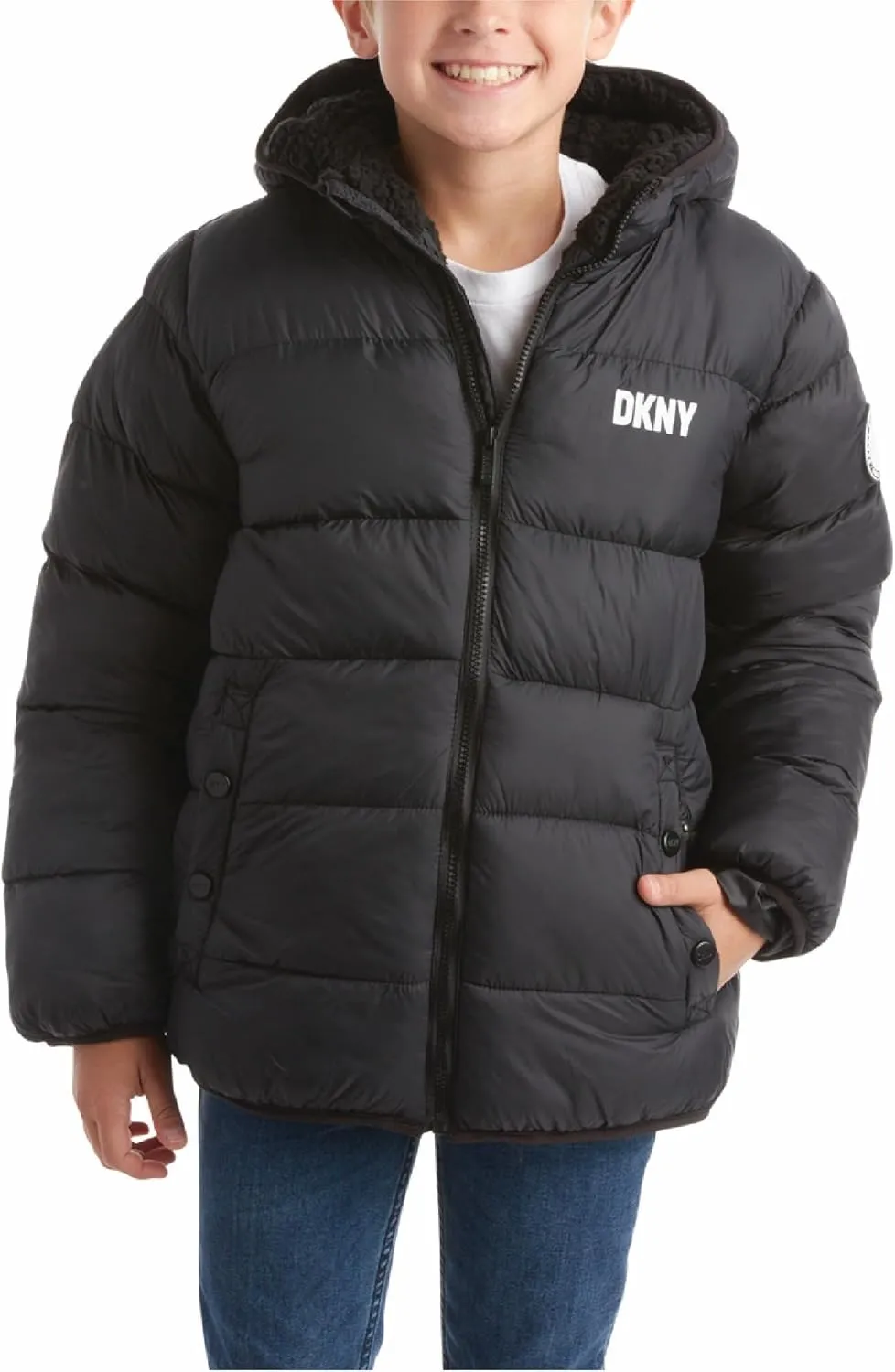 DKNY Boys' Winter Jacket - Heavyweight Sherpa Lined Bubble Puffer Coat with Convenient Pockets - Jacket for Boys (Size: 4-20)