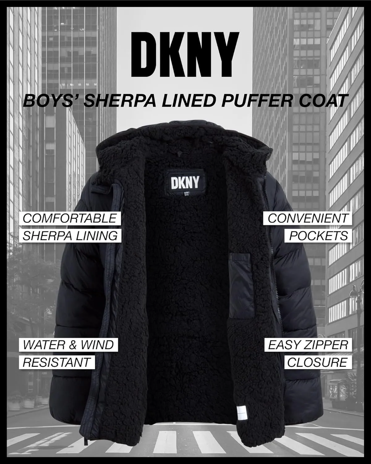 DKNY Boys' Winter Jacket - Heavyweight Sherpa Lined Bubble Puffer Coat with Convenient Pockets - Jacket for Boys (Size: 4-20)