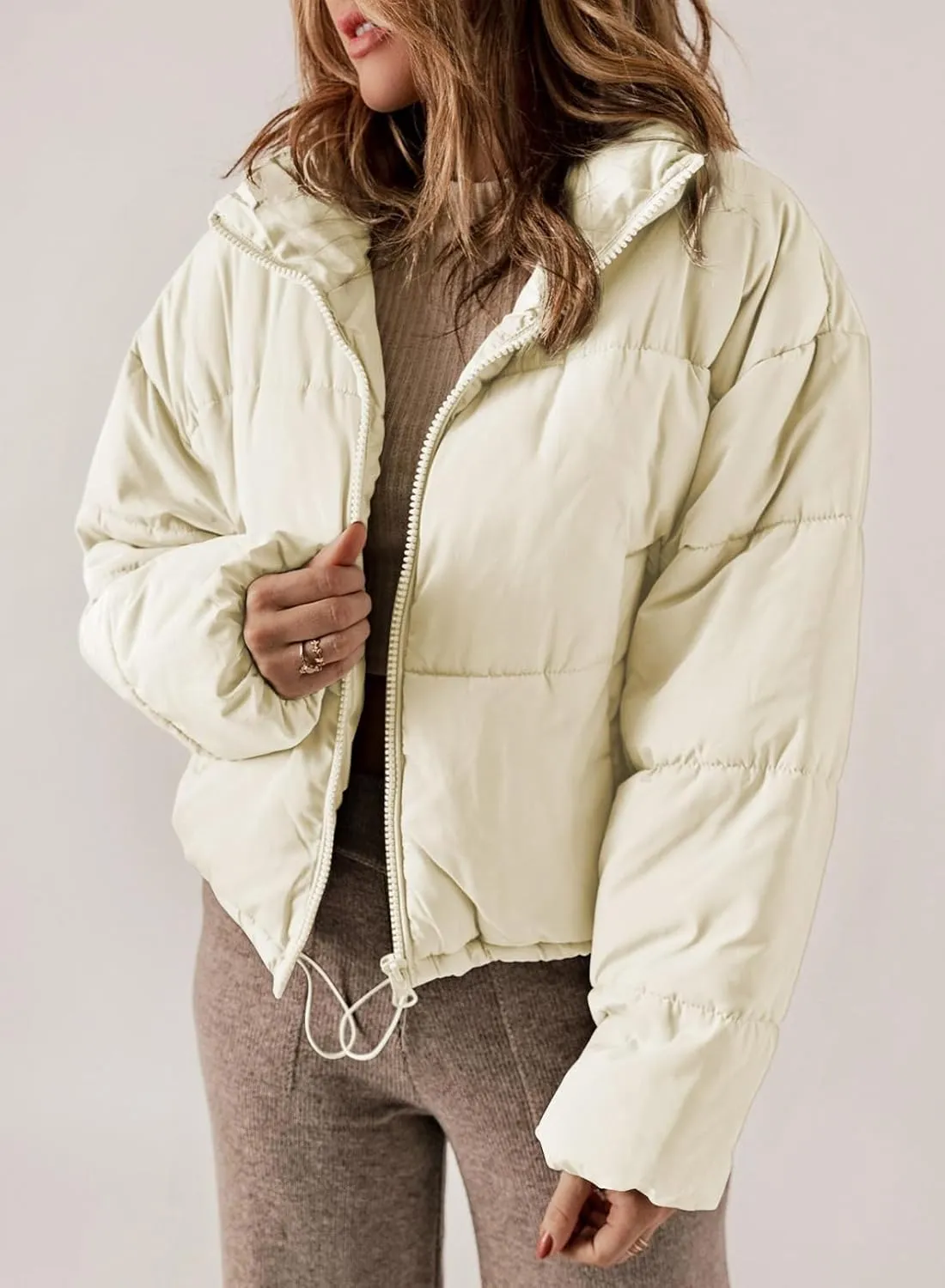 Dokotoo Womens Winter Quilted Jackets Long Sleeve Full Zip Puffer Jacket Coats with Pockets