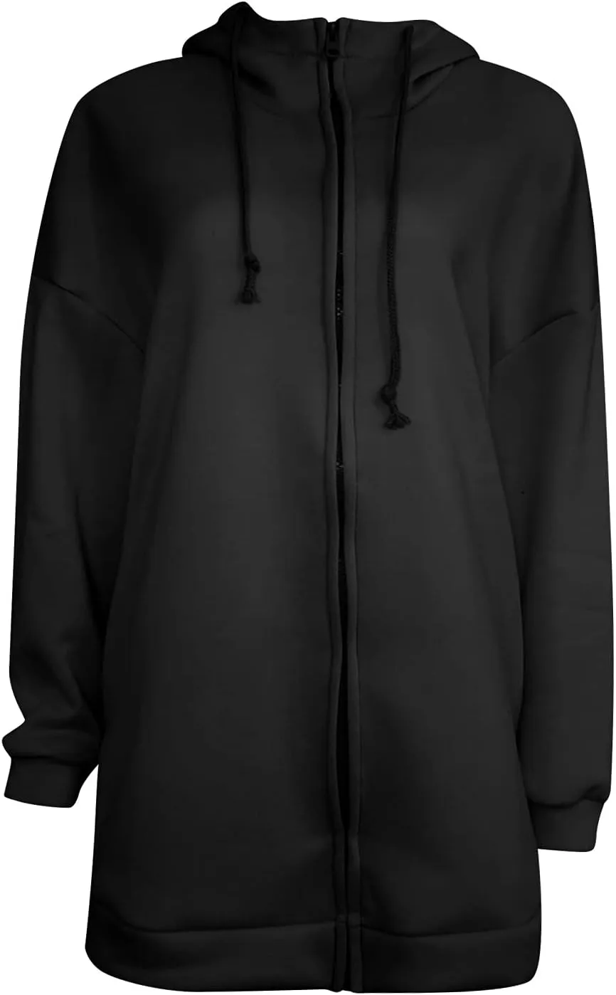 DOLKFU Womens Oversized Hoodie Dress Zip Up Long Sweatshirt Solid Basic Pullover Tops Y2K Trendy Winter Clothes With Pockets