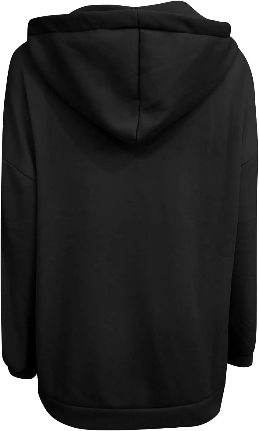 DOLKFU Womens Oversized Hoodie Dress Zip Up Long Sweatshirt Solid Basic Pullover Tops Y2K Trendy Winter Clothes With Pockets