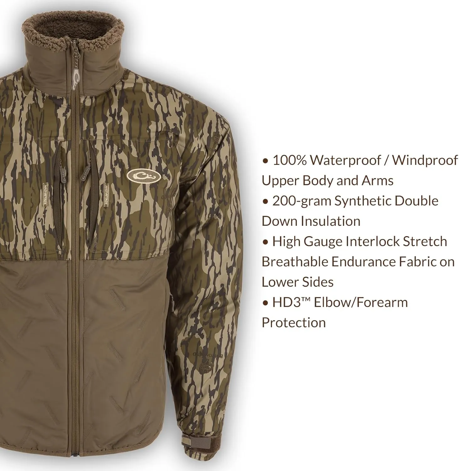 Drake Waterfowl Men's LST Guardian Flex Double Down Eqwader Full Zip Insulated Waterproof Windproof Hunting Jacket