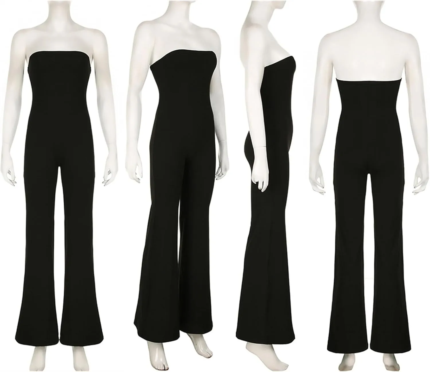 ECHOINE Women Bodycon Tube Top Wide Leg Jumpsuit Off Shoulder Long Pant Romper