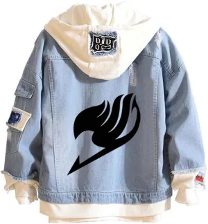 Fairytail Jeans Jacket Anime Lucy Heartfilia Cosplay Denim Jacket Hoodie Casual Fashion Ripped Novelty Coat for Unisex
