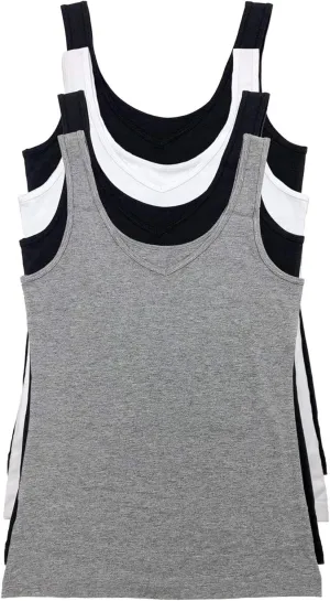 Felina Women's Reversible Tank Top 4 Pack, Black/White/Gray/Black, Medium
