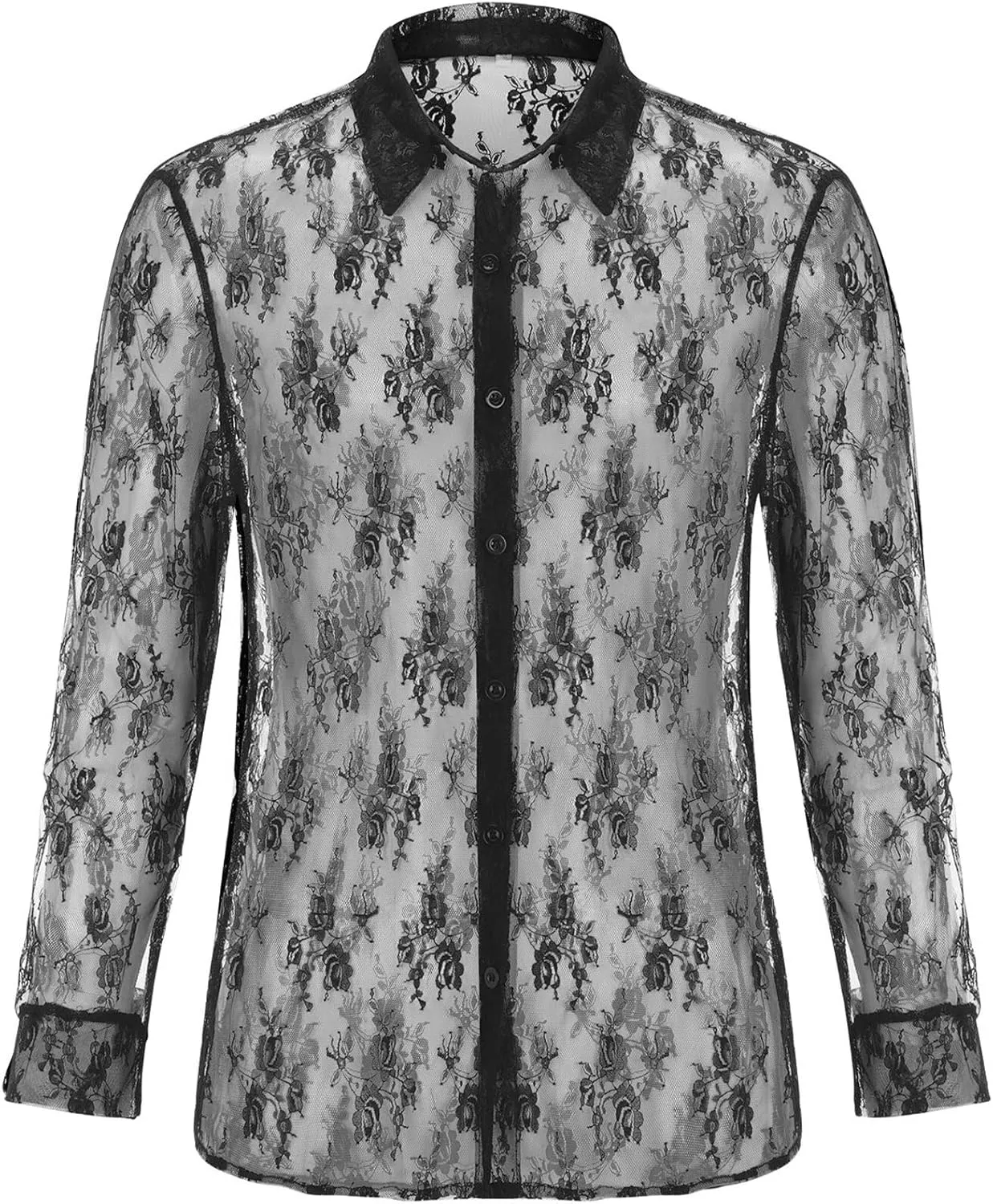 FEOYA Mens Mesh See Through Shirts Sheer Transparent Club Party Casual Top Undershirts