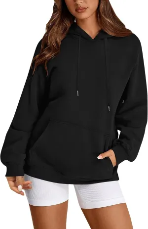 Fleece Hoodies for Women Trendy Lightweight Oversized Sweatshirt Baggy Drawstring Y2K Hoodie Pullover Tops w/Pockets