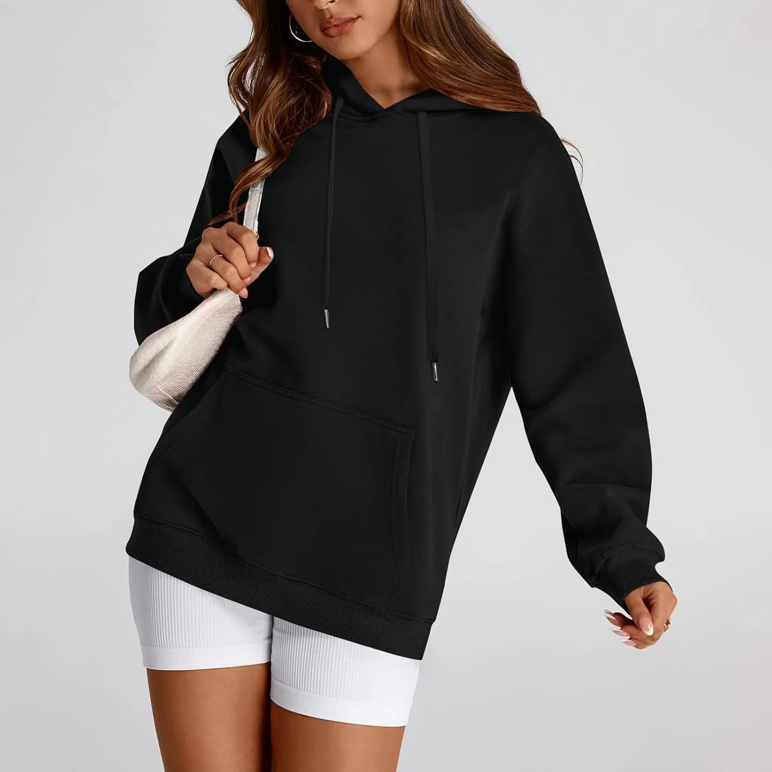 Fleece Hoodies for Women Trendy Lightweight Oversized Sweatshirt Baggy Drawstring Y2K Hoodie Pullover Tops w/Pockets