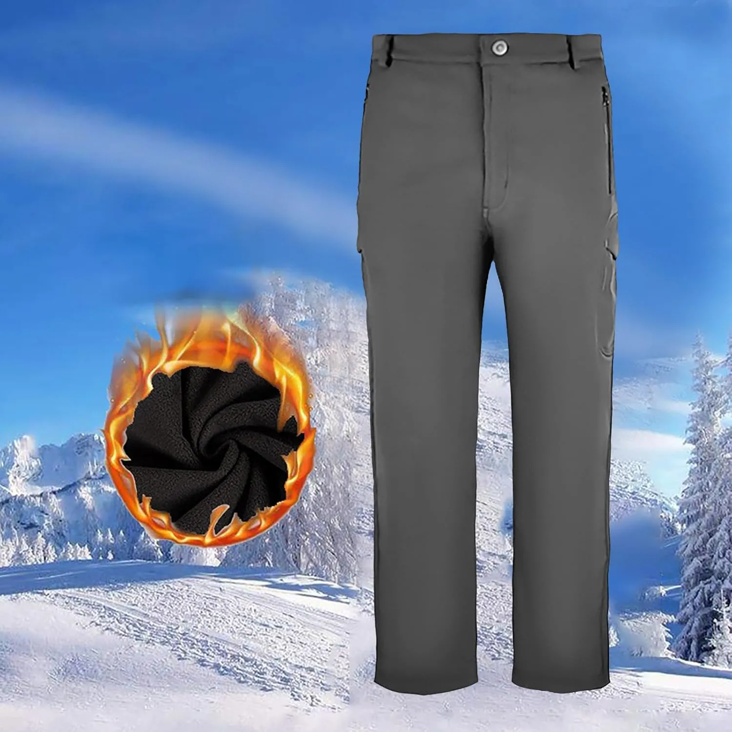 Fleece Men Camo Pants Straight Leg Tactical Pant Outdoor Cargo Pants Winter Windbreaker Pants Waterproof Hiking Pant