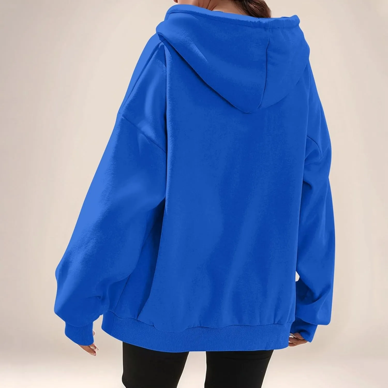 Fleece Zip Up Hoodie Women Oversized Drawstring Hooded Sherpa Jacket Full Zipper Baggy Fuzzy Sweatshirts with Pockets
