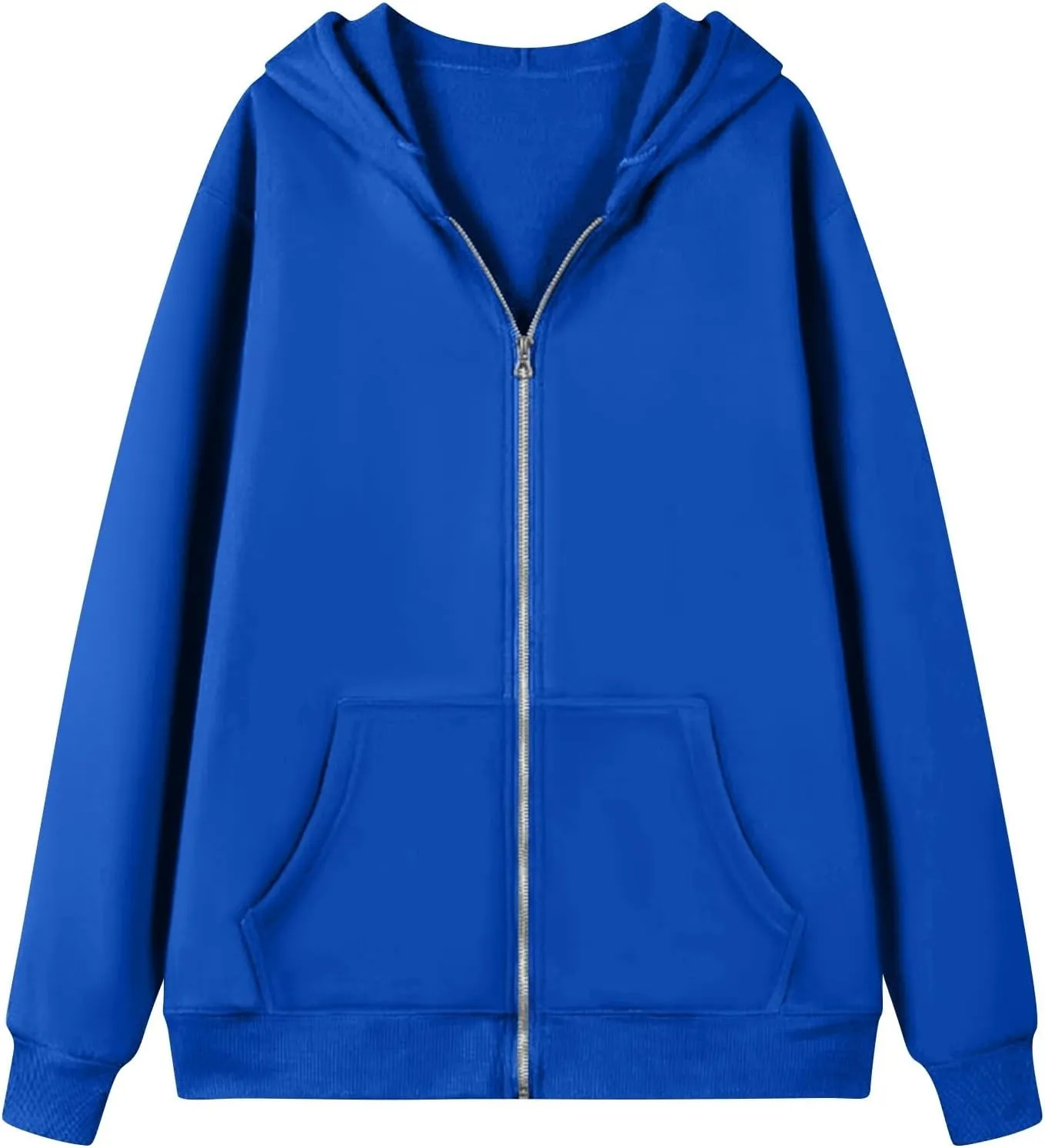 Fleece Zip Up Hoodie Women Oversized Drawstring Hooded Sherpa Jacket Full Zipper Baggy Fuzzy Sweatshirts with Pockets
