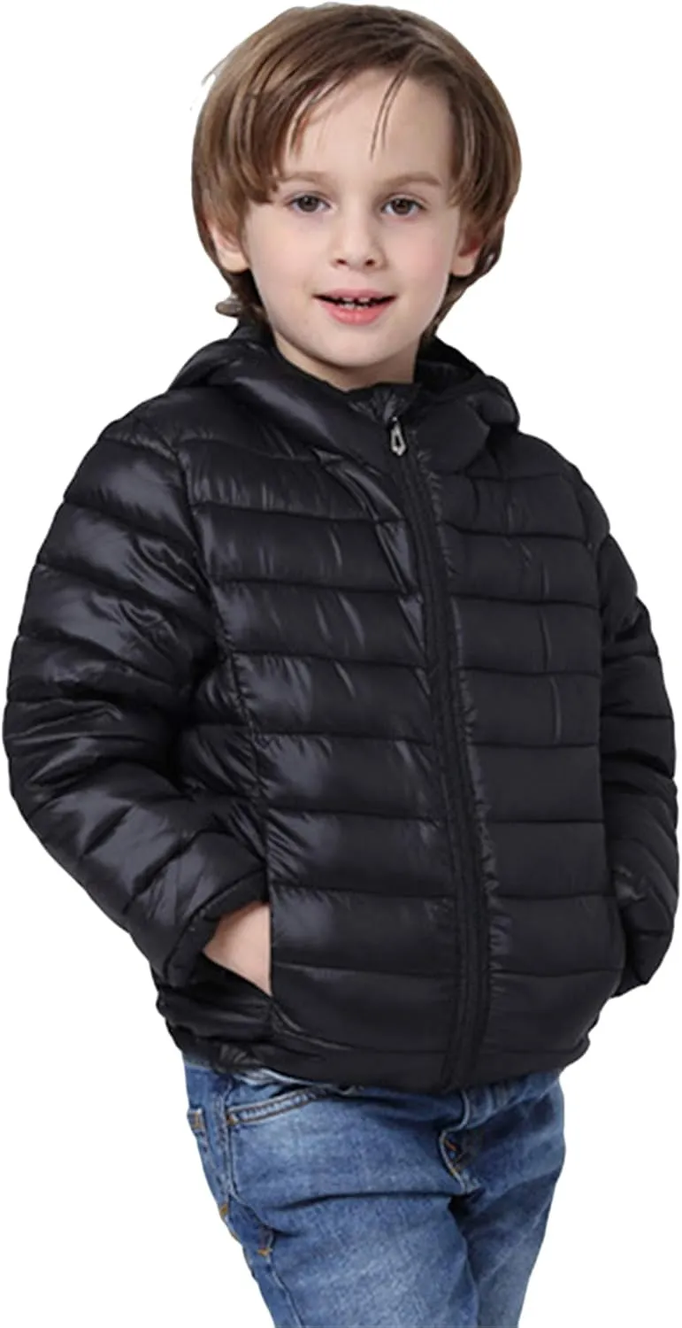 FLITAY Kid Winter Looser Fit Hooded Down Jacket Lightweight Warm Packable Jacket with Pocket
