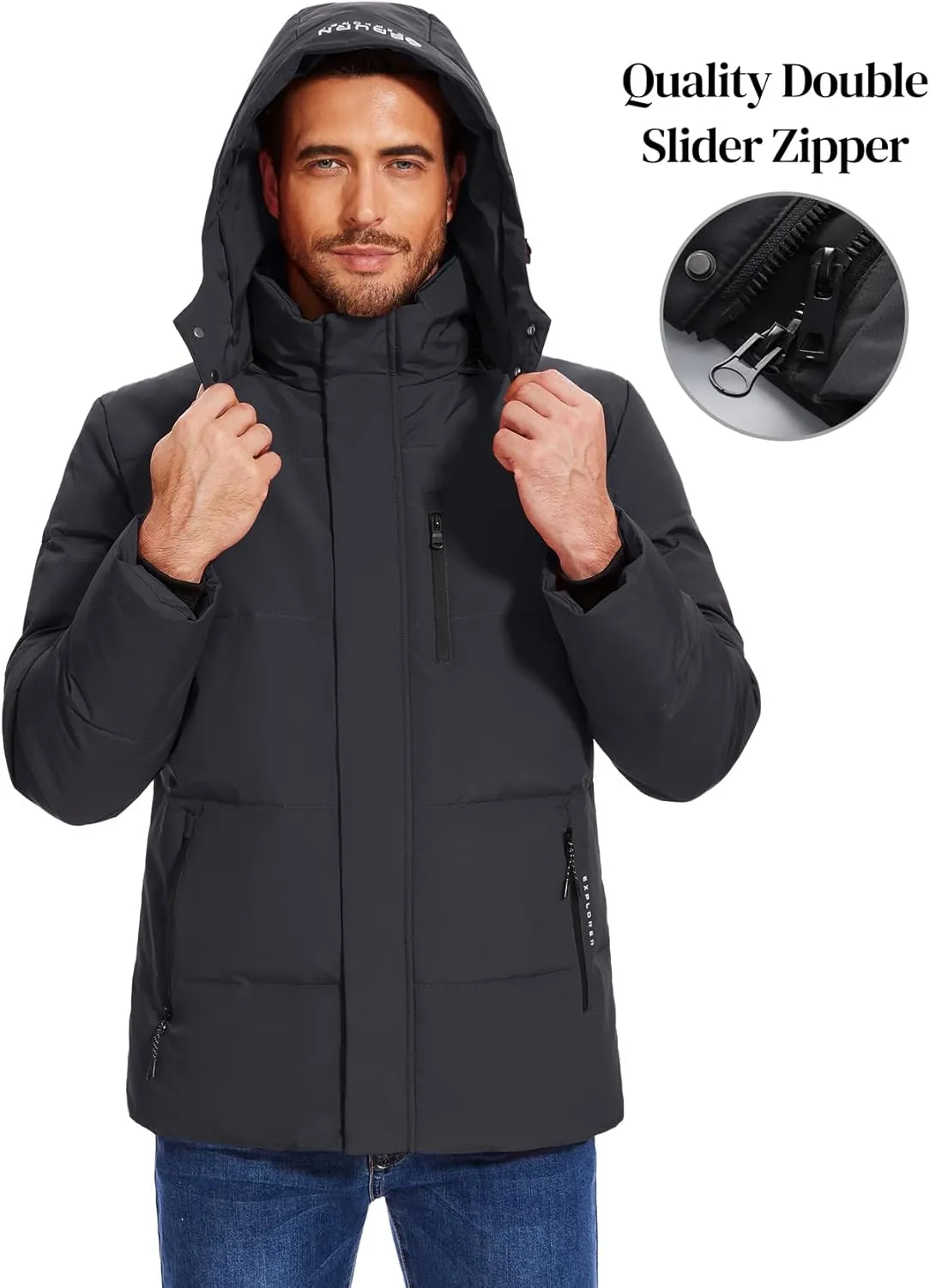 Flygo Puffer Jacket Men Down Jackets Winter Coats Waterproof Thicken Insulated Hooded Quilted Parka Snow Jacket