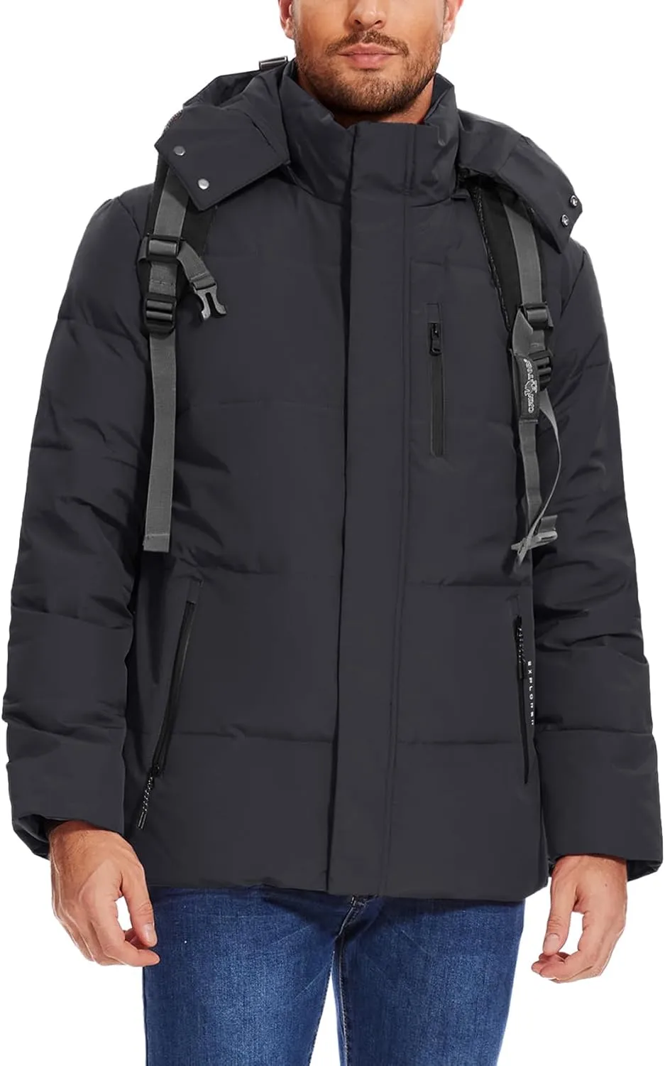 Flygo Puffer Jacket Men Down Jackets Winter Coats Waterproof Thicken Insulated Hooded Quilted Parka Snow Jacket
