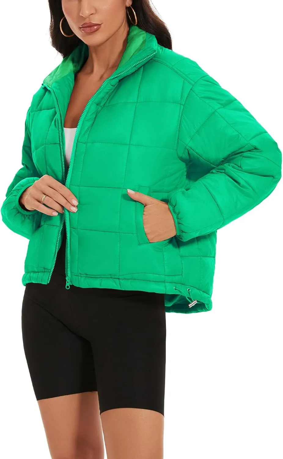 Flygo Women Lightweight Quilted Puffer Jacket Long Sleeve Zip Packable Down Jackets Coat