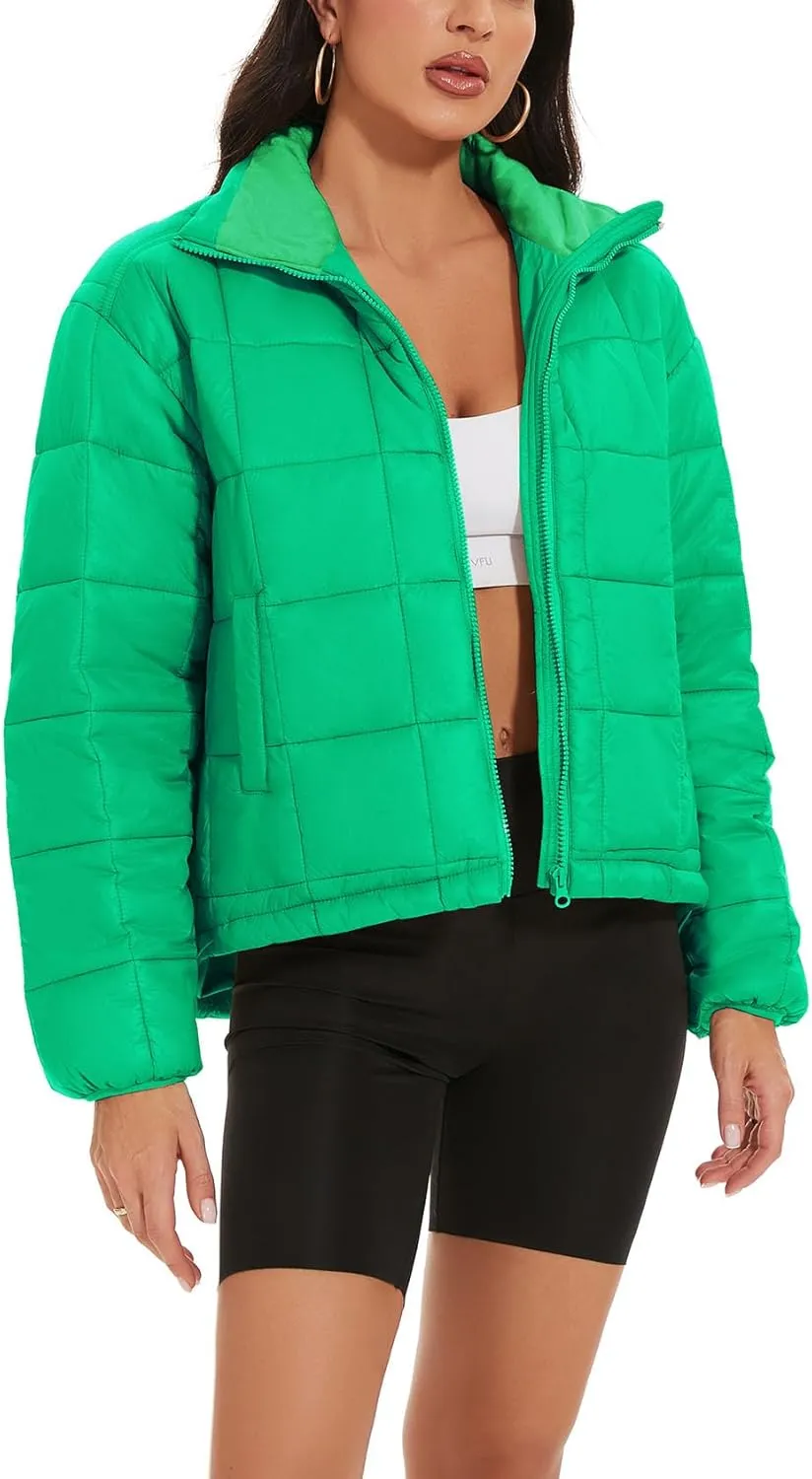 Flygo Women Lightweight Quilted Puffer Jacket Long Sleeve Zip Packable Down Jackets Coat