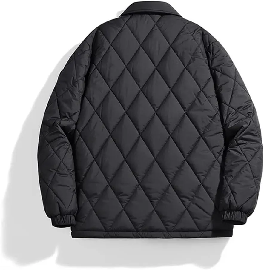 Fnfmrfmr Men Solid Stand Collar Jacket Parka Warm Loose Casual Puffer Cotton Padded Jackets Coat