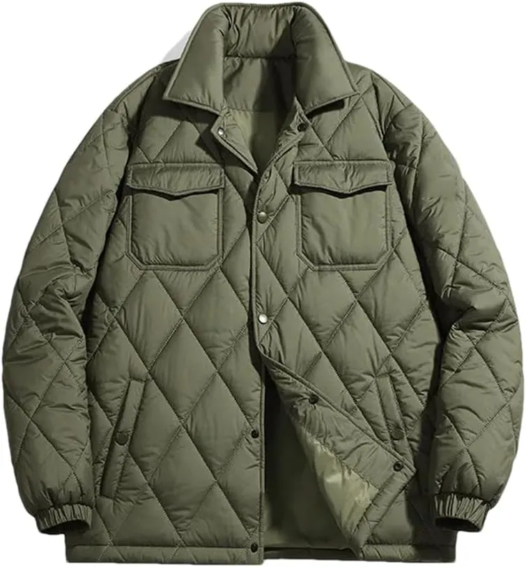Fnfmrfmr Men Solid Stand Collar Jacket Parka Warm Loose Casual Puffer Cotton Padded Jackets Coat