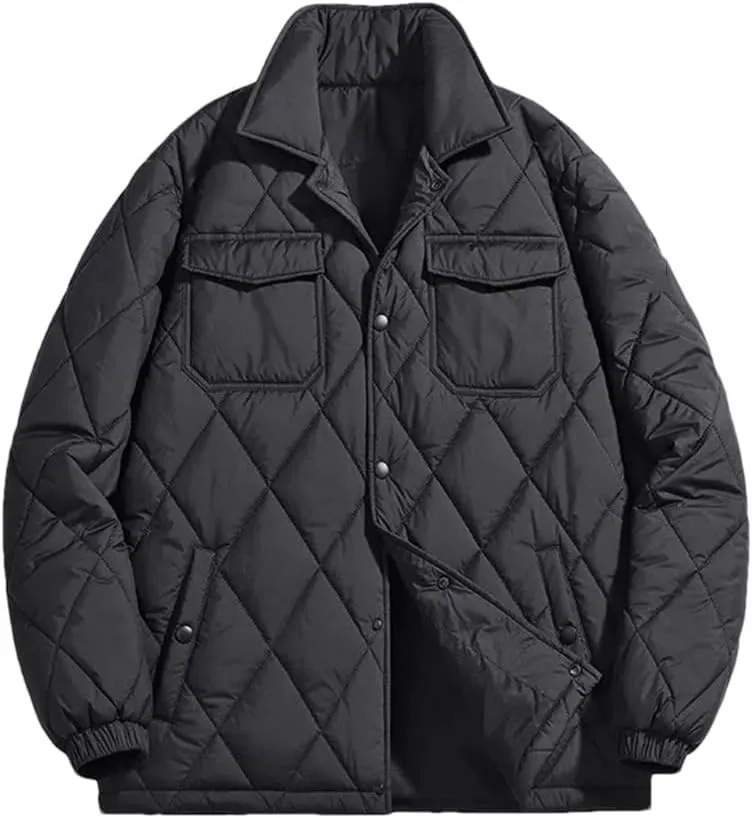 Fnfmrfmr Men Solid Stand Collar Jacket Parka Warm Loose Casual Puffer Cotton Padded Jackets Coat