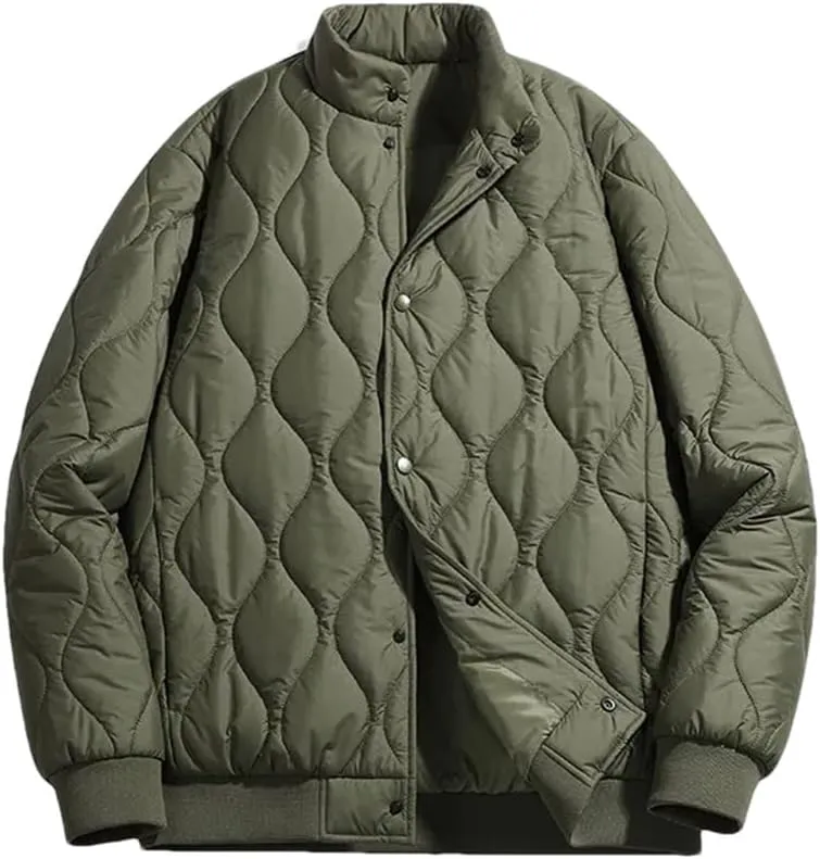 Fnfmrfmr Men Solid Stand Collar Jacket Parka Warm Loose Casual Puffer Cotton Padded Jackets Coat
