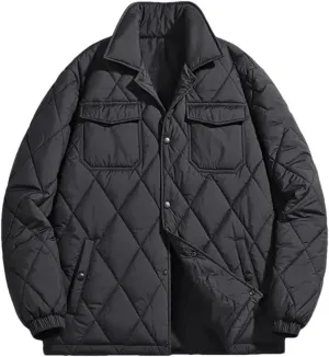 Fnfmrfmr Men Solid Stand Collar Jacket Parka Warm Loose Casual Puffer Cotton Padded Jackets Coat