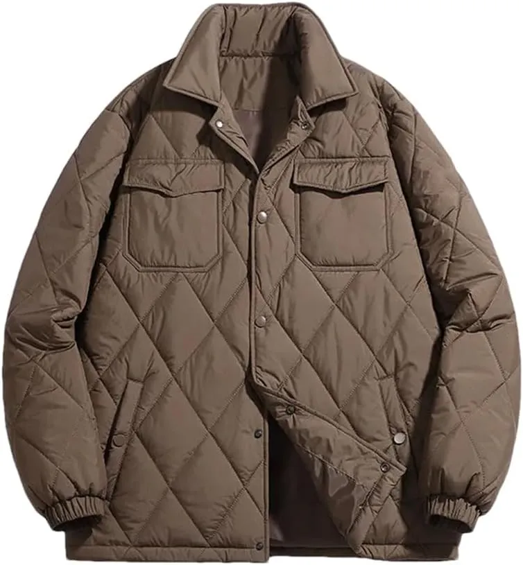 Fnfmrfmr Men Solid Stand Collar Jacket Parka Warm Loose Casual Puffer Cotton Padded Jackets Coat