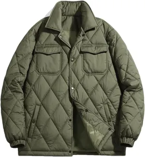 Fnfmrfmr Men Solid Stand Collar Jacket Parka Warm Loose Casual Puffer Cotton Padded Jackets Coat