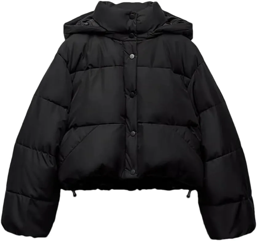 Fnfmrfmr Womens Cropped Solid Puffer Jacket Casual Winter Parka Short Cotton Padded Jacket Coat