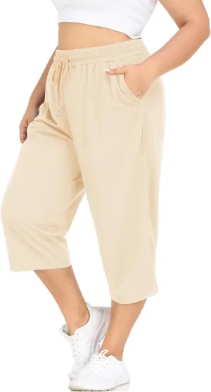 FOREYOND Plus Size Capri Pants for Women Loose Fit Yoga Pants with Pockets Workout Activewear Sweatpants