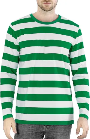 Funny World Men's Striped T-Shirt Crewneck Long Sleeves Basic Casual Top