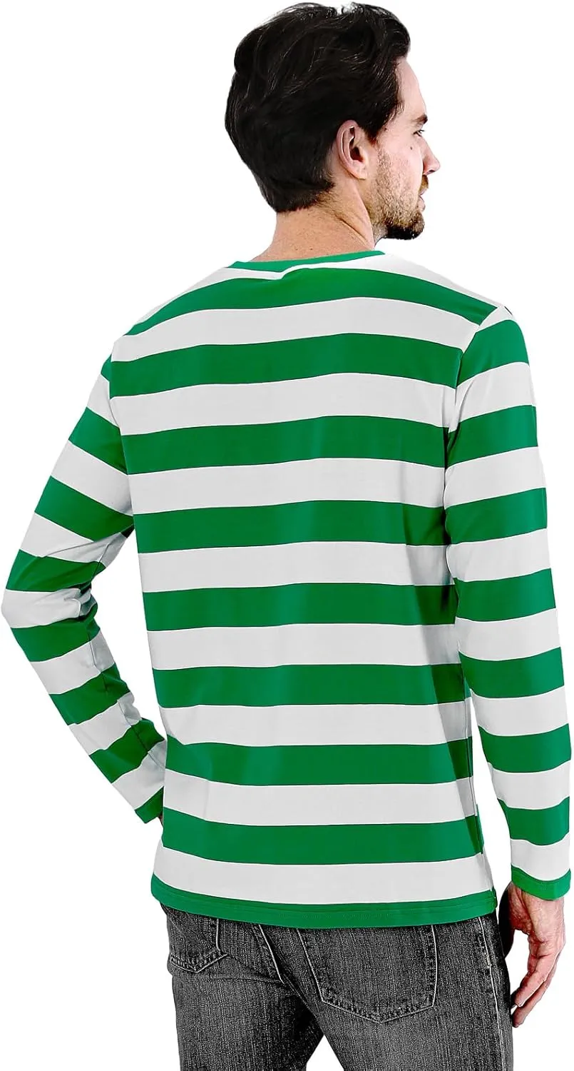 Funny World Men's Striped T-Shirt Crewneck Long Sleeves Basic Casual Top