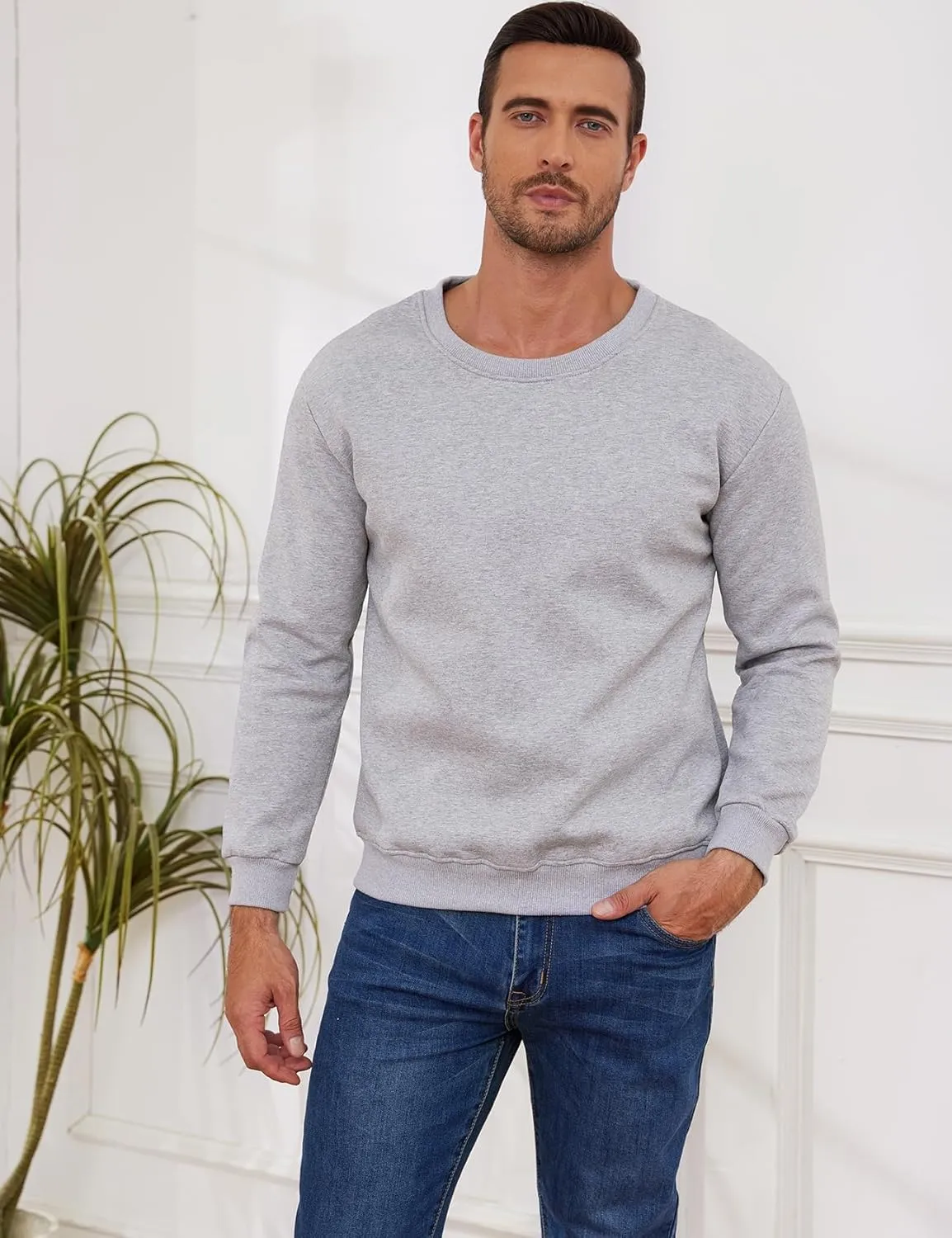 Gihuo Men's Crewneck Sweatshirt Winter Warm Sherpa Lined Pullover Fleece Top Sweatshirt