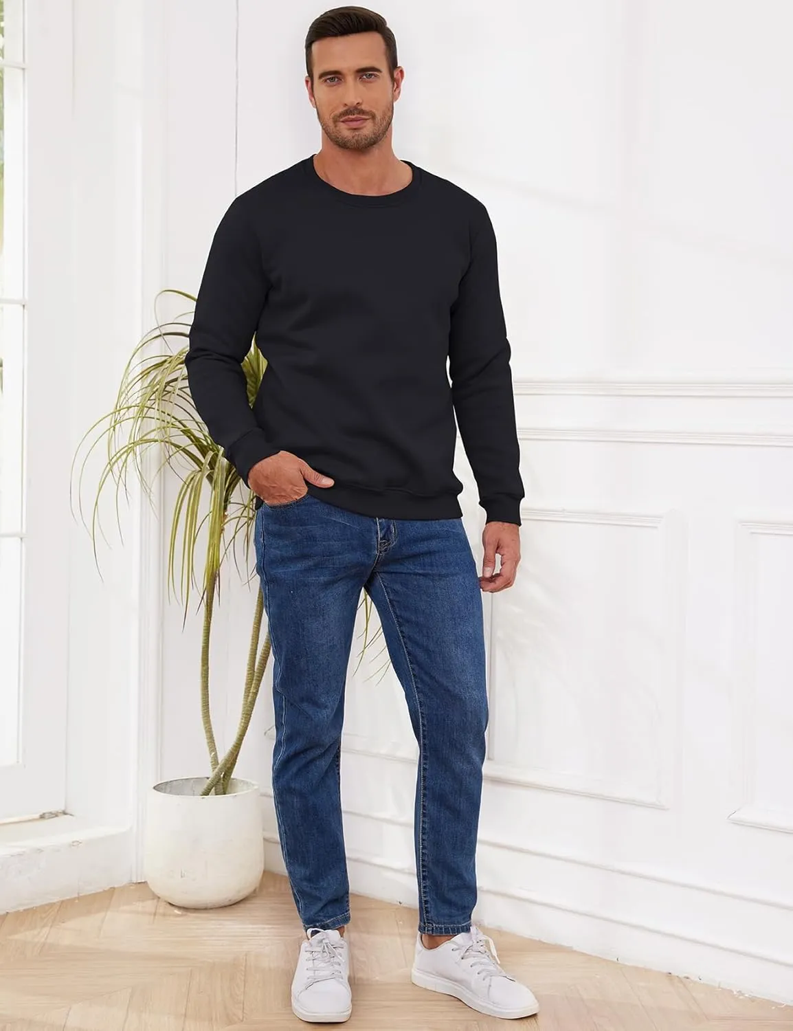Gihuo Men's Crewneck Sweatshirt Winter Warm Sherpa Lined Pullover Fleece Top Sweatshirt
