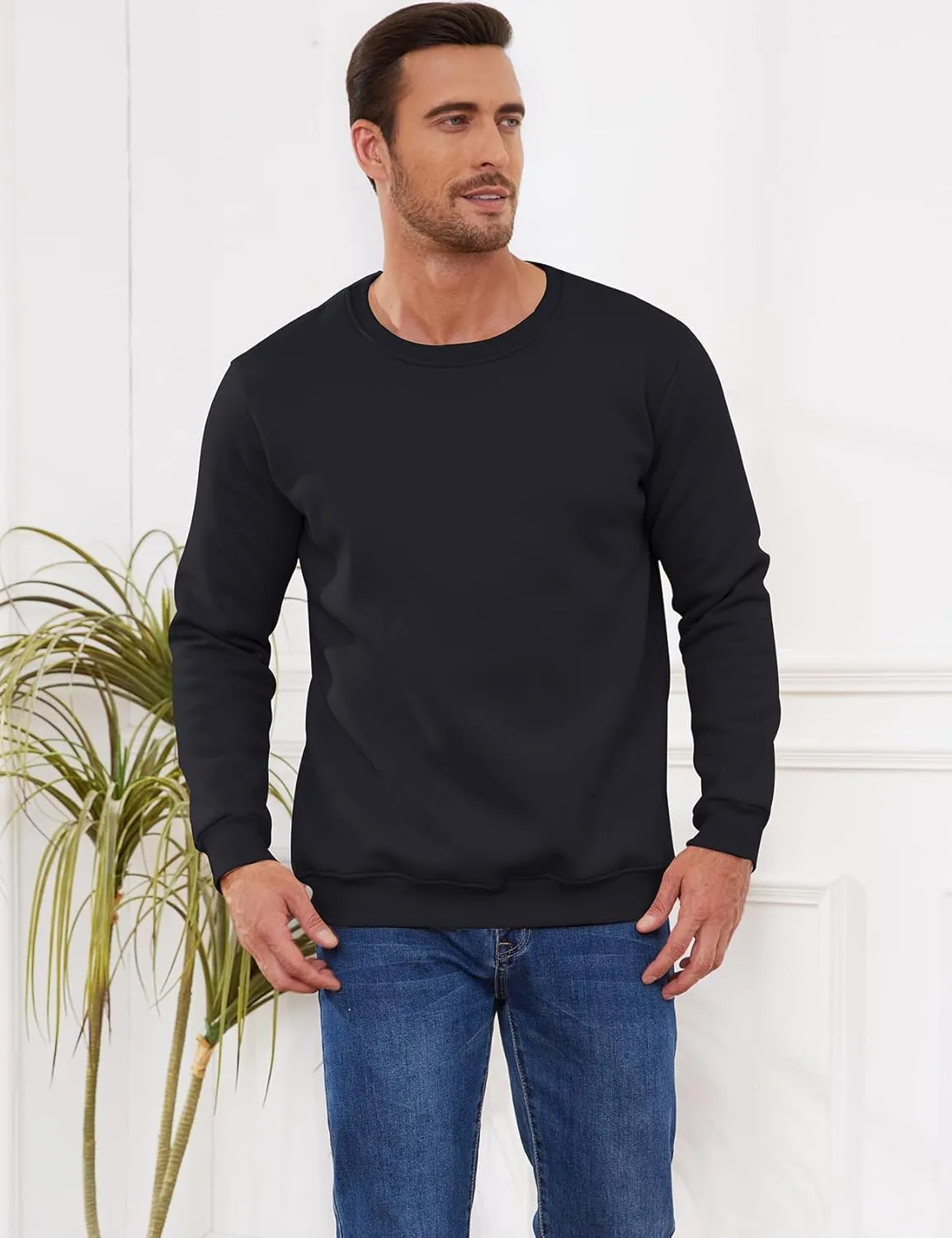 Gihuo Men's Crewneck Sweatshirt Winter Warm Sherpa Lined Pullover Fleece Top Sweatshirt
