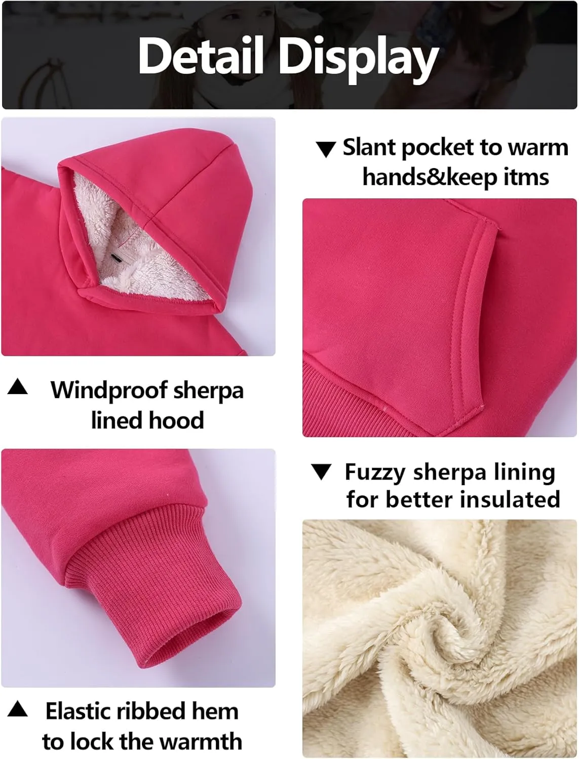Gihuo Unisex Boys Girls Winter Sherpa Lined Hoodie Kid's Fleece Pullover Hooded Sweatshirt