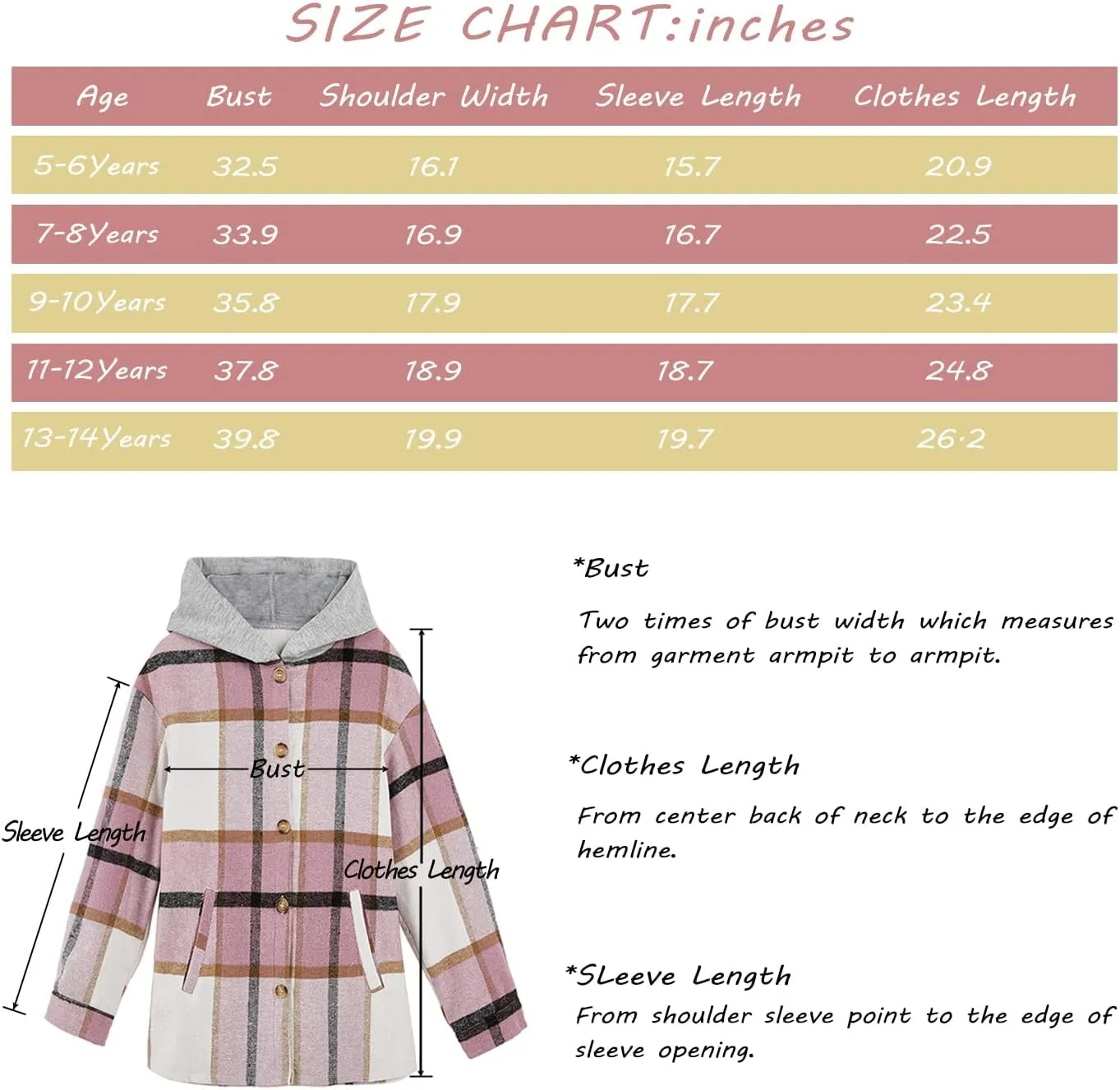 Girls Cute Flannel Plaid Button Down Top with Pockets Long Sleeve Hooded Jacket
