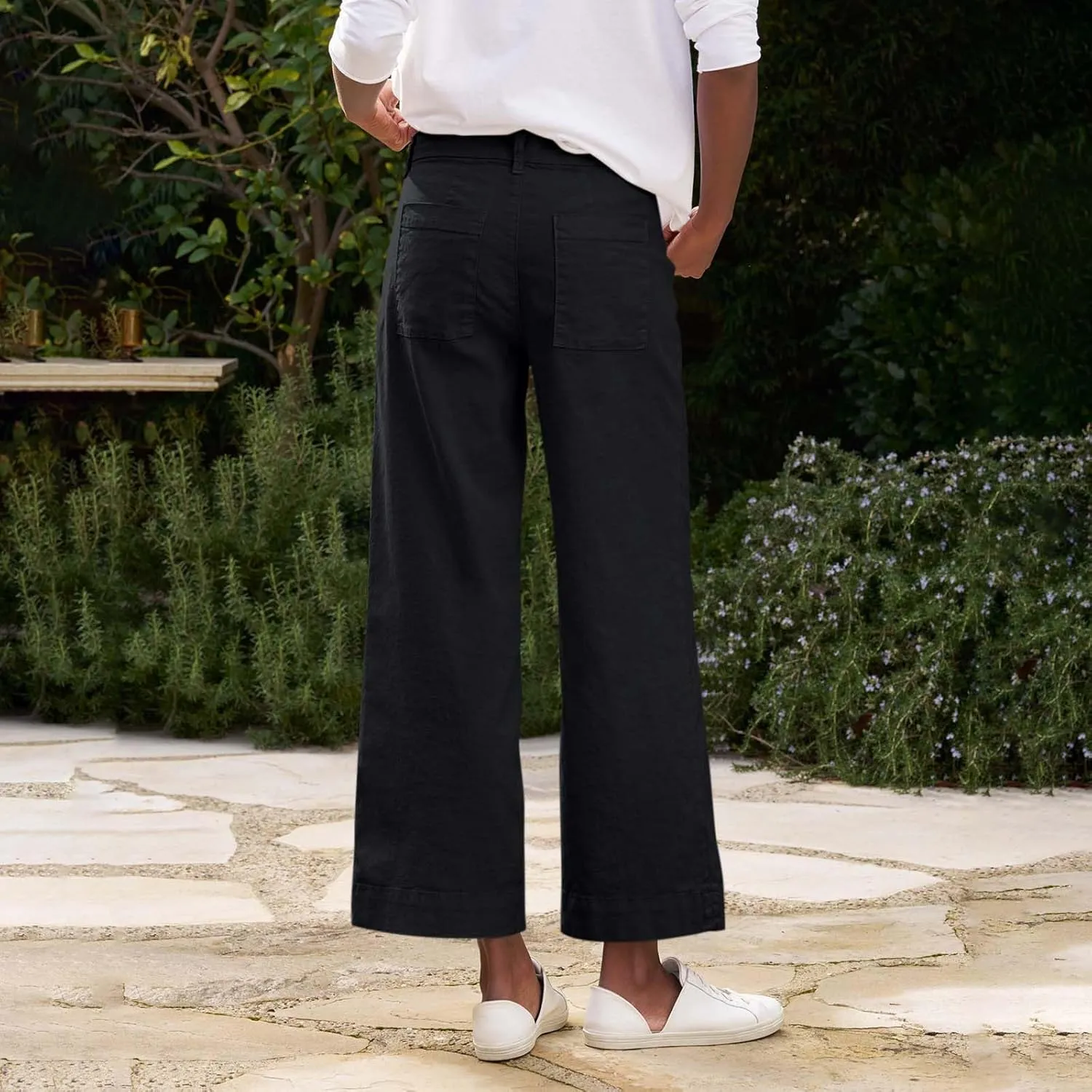 GOFULY Linen Palazzo Pants 2025 Vacation Summer Button Zipper Lounge Pants High Rise with Pocket Elegant Solid Beach Clothes