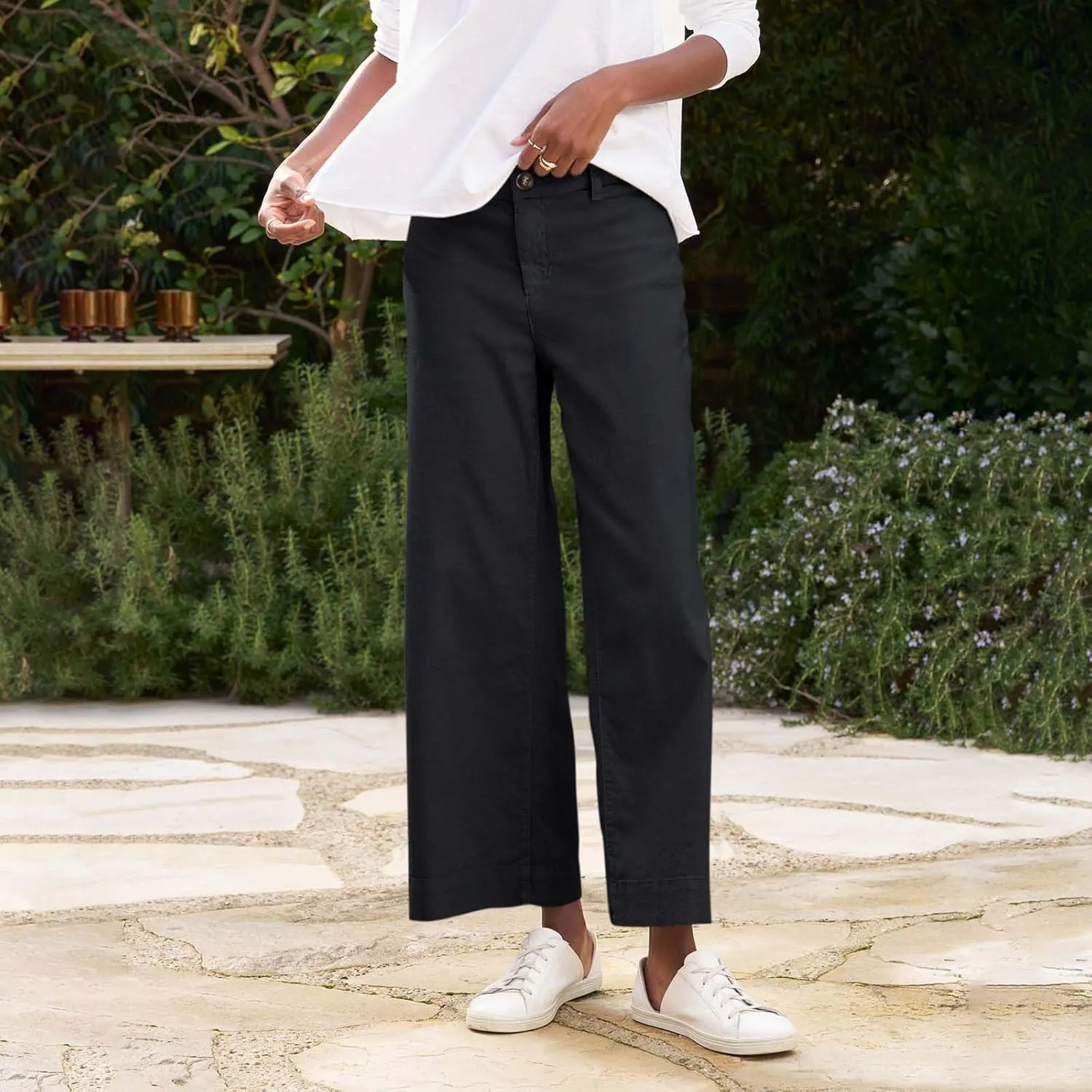 GOFULY Linen Palazzo Pants 2025 Vacation Summer Button Zipper Lounge Pants High Rise with Pocket Elegant Solid Beach Clothes