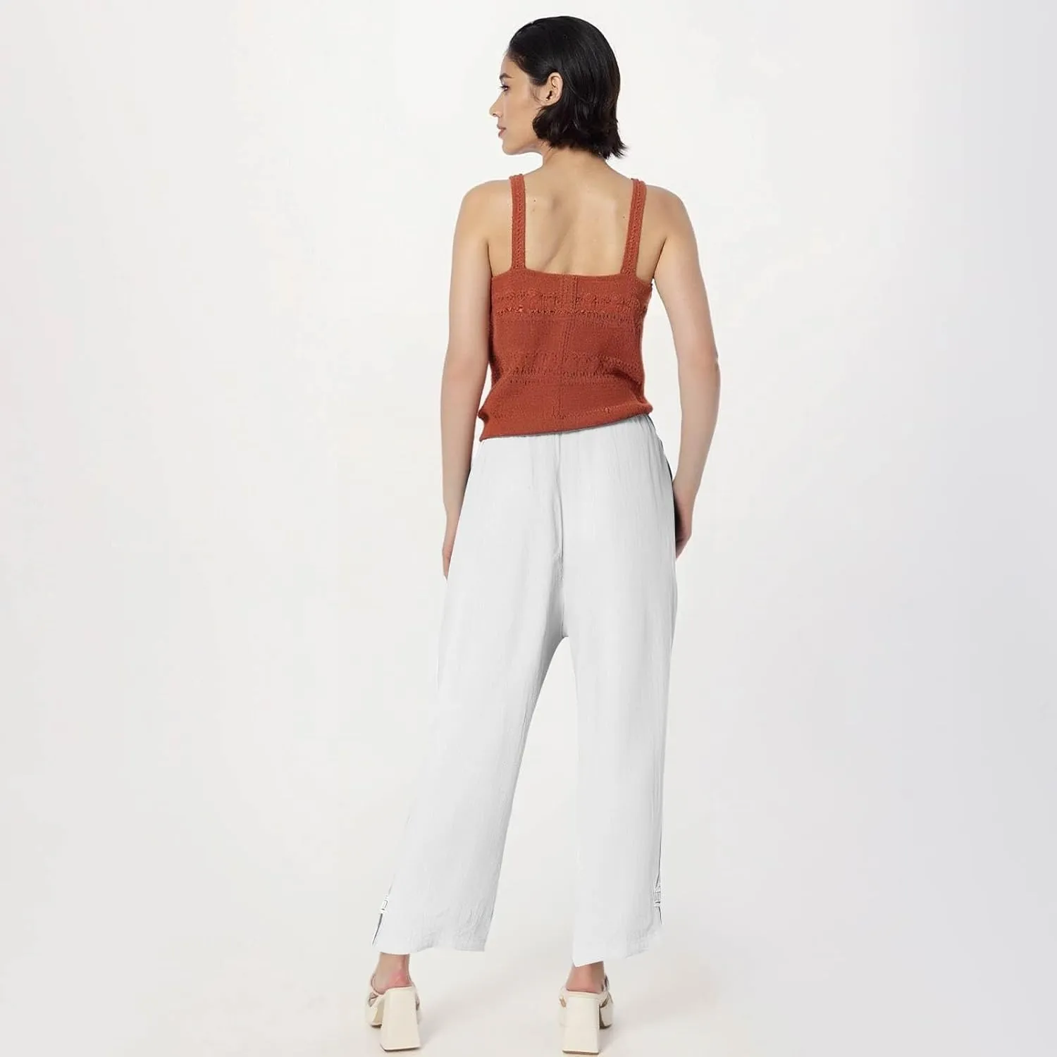 GOFULY Linen Pants for Women Summer 2025 Beach Elastic Waist Pants Wide Leg High Waisted with Pockets Loose Fit Solid Outfits