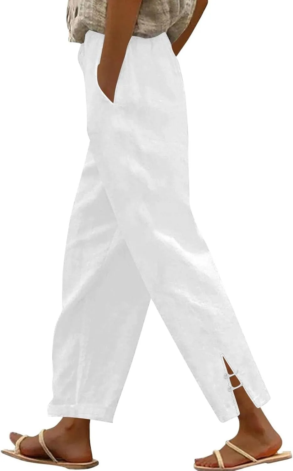 GOFULY Linen Pants for Women Summer 2025 Beach Elastic Waist Pants Wide Leg High Waisted with Pockets Loose Fit Solid Outfits