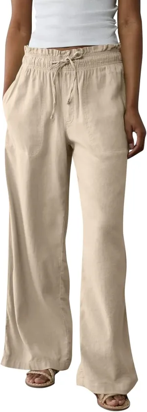 GOFULY Linen Wide Leg Pants for Women 2025 High Waisted Pants Casual Elastic Waist Drawstring Summer Trouser with Pockets