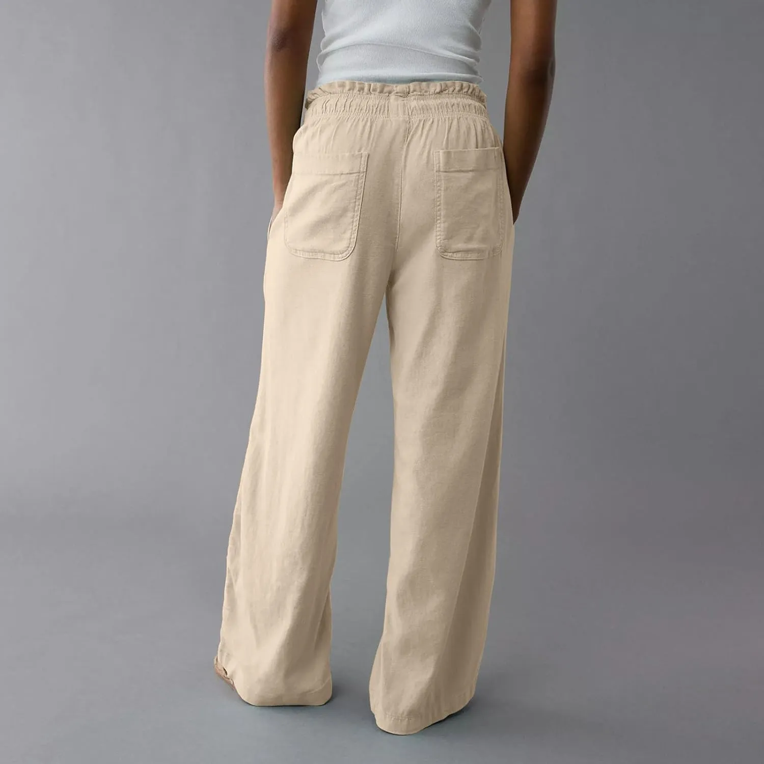 GOFULY Linen Wide Leg Pants for Women 2025 High Waisted Pants Casual Elastic Waist Drawstring Summer Trouser with Pockets