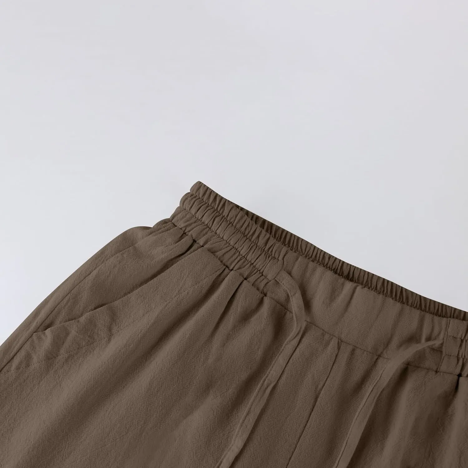 GOFULY Womens Linen Pants Casual Wide Leg 2025 High Rise Pants Drawstring Elastic Waist Summer 2025 Solid Trouser with Pocket