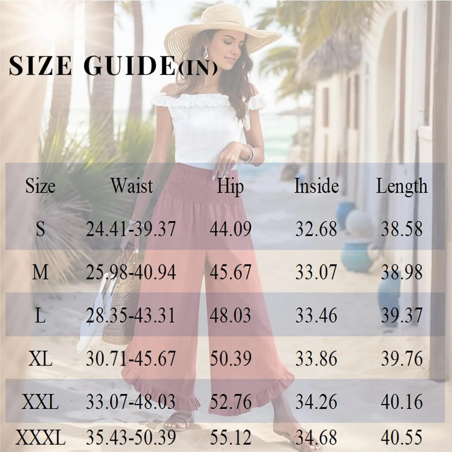 GOFULY Womens Pants Linen Wide Leg Summer Vacation High Waisted Palazzo Pants Elastic Waist Loose Solid Clothes with Pockets